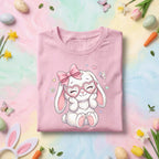 Cute Easter Bunny Shirt Women Girls, Pink Bow & Heart Glasses Bunny Tee for Kids snd Adults