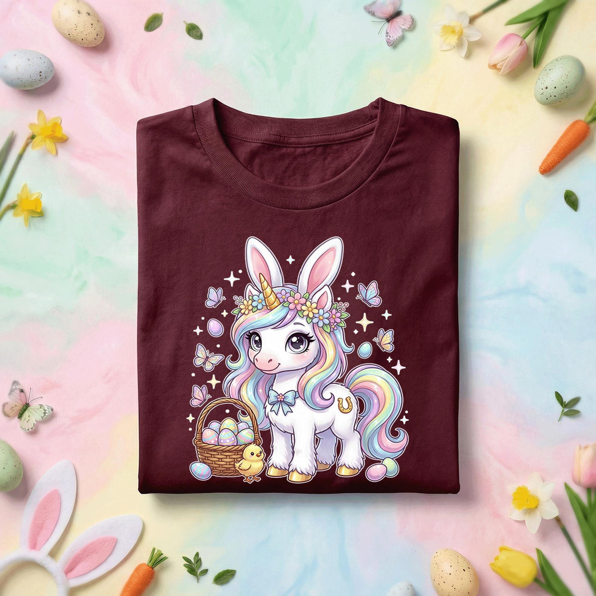 Easter Unicorn Bunny Shirt – Cute Rainbow Unicorn Tee for Kids & Adults, Girl Easter shirt women
