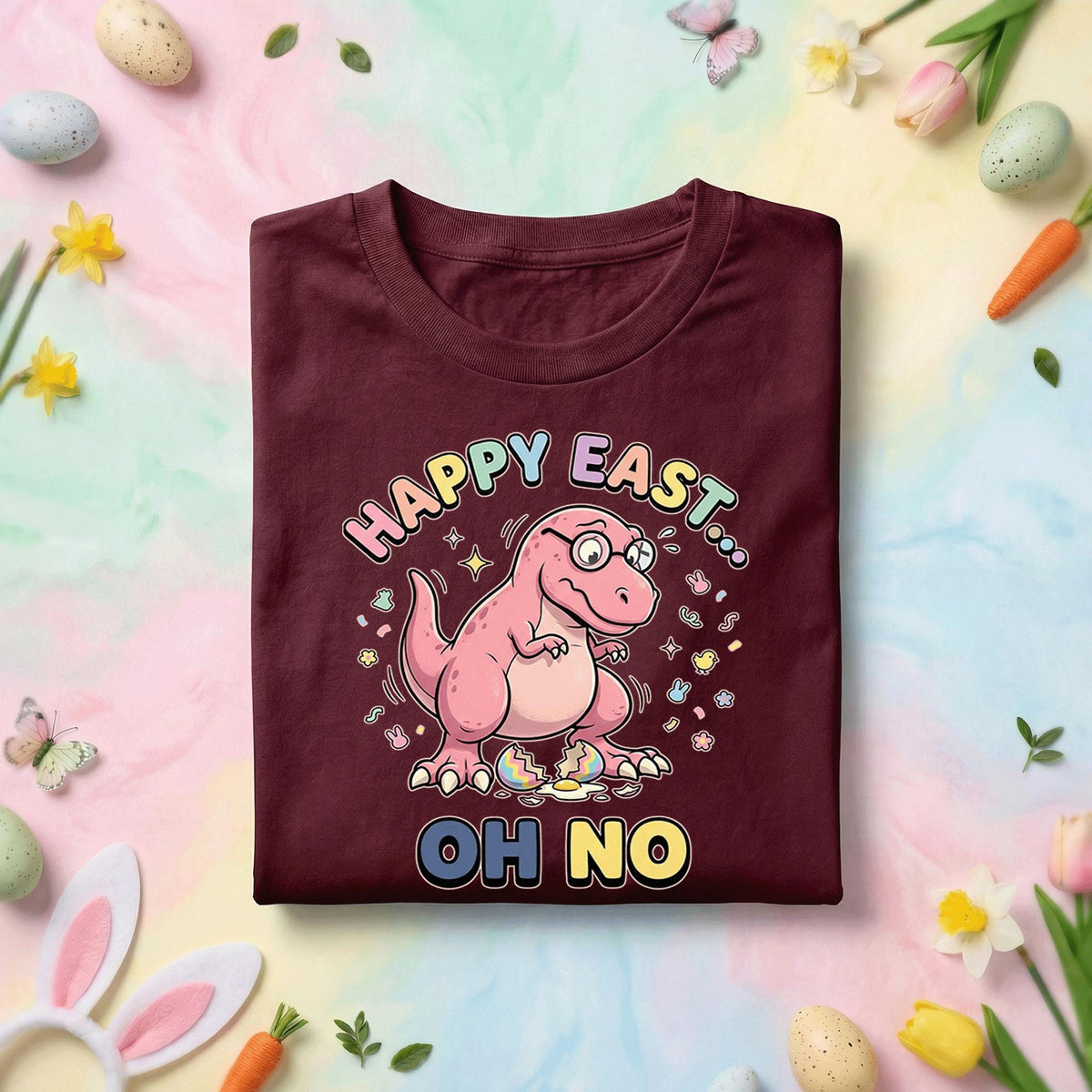 Funny Easter Dinosaur Shirt – “Happy East… Oh No” Cracked Egg Tee, funny gift Easter