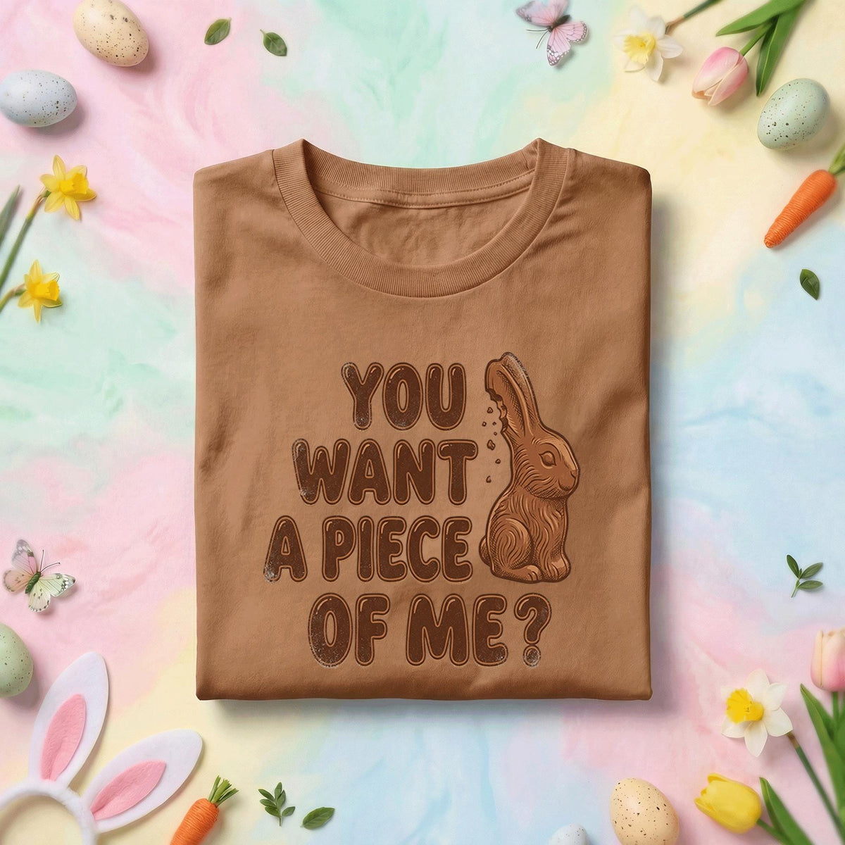 Funny Chocolate Bunny Easter Shirt You Want A Piece Of Me Tee, Easter Candy Pun Shirt