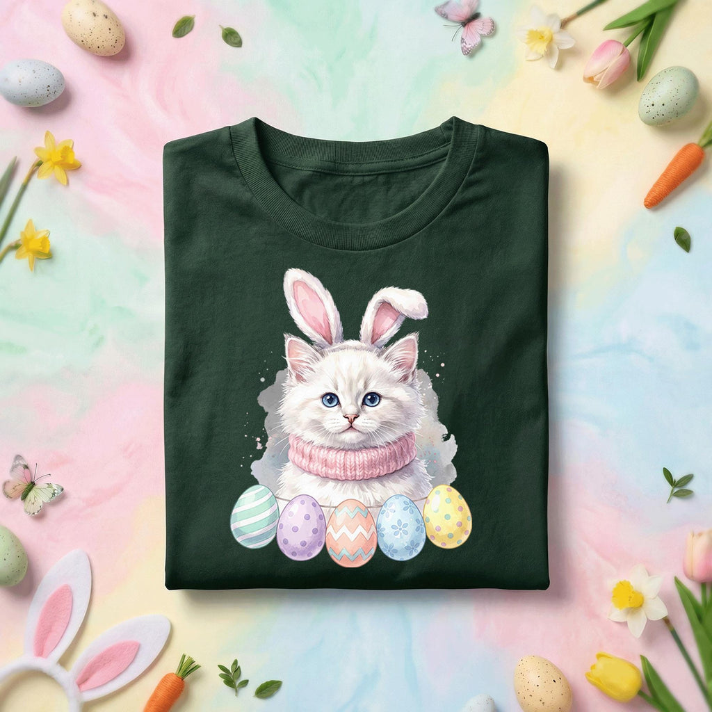 Cute Easter Bunny Cat Shirt, Kitten With Bunny Ears Easter Tee, Pastel Easter Eggs Cat Lover Shirt, Spring Holiday Graphic Tee Gift