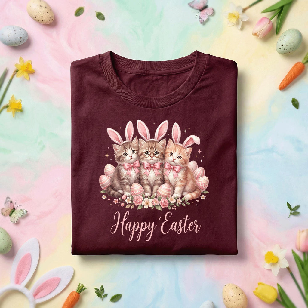 Happy Easter Cat Shirt, Cute Kittens With Bunny Ears Easter Tee, Cat Lover Easter Shirt, Pastel Spring Holiday Graphic Tee Gift