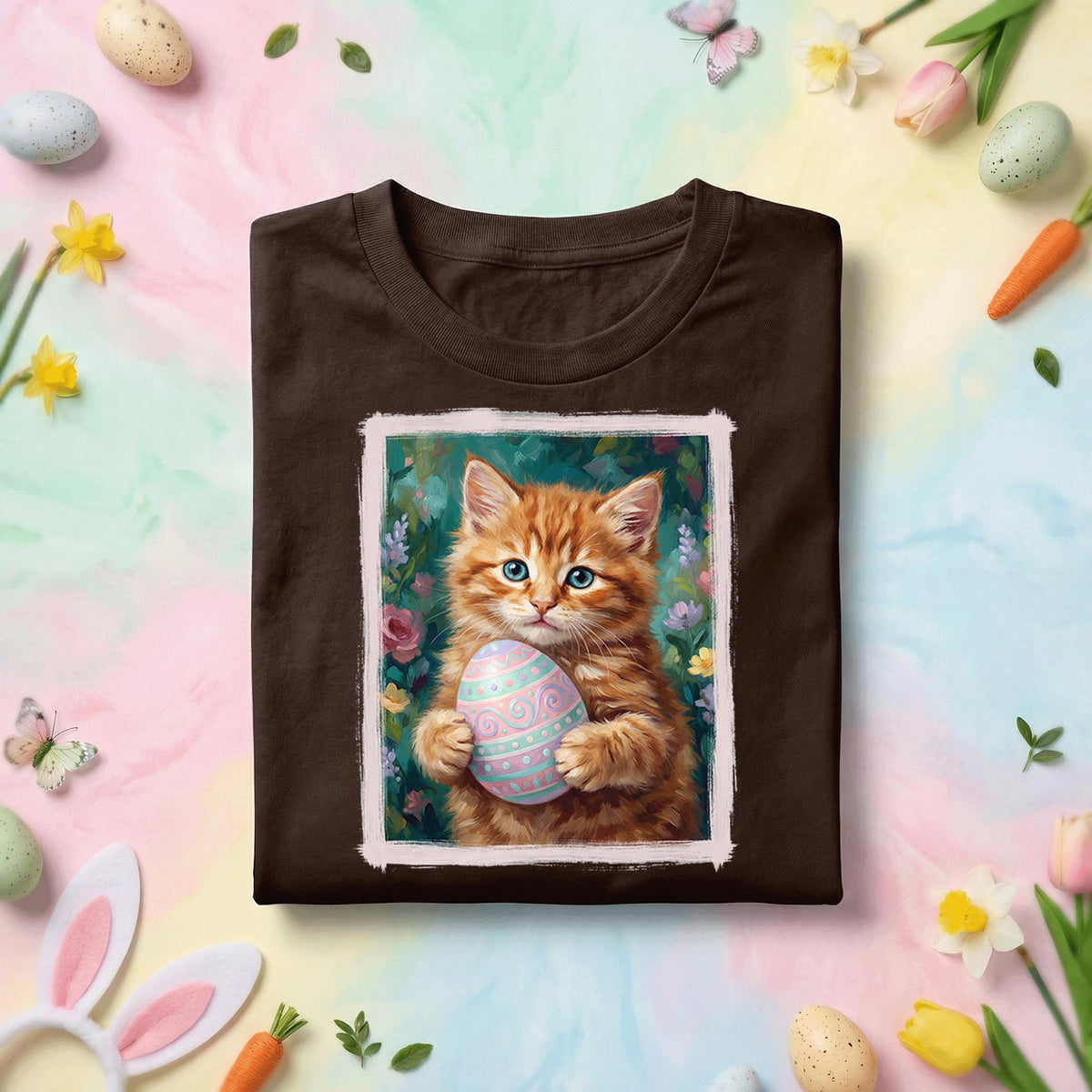 Cute Easter Kitten Shirt, Cat Holding Easter Egg Tee, Cat Lover Easter Shirt, Spring Kitten Graphic Tee, Pastel Easter Holiday Gift