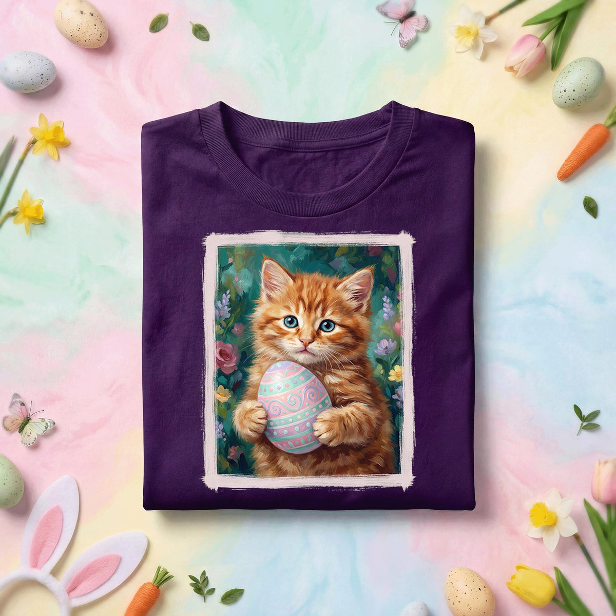 Cute Easter Kitten Shirt, Cat Holding Easter Egg Tee, Cat Lover Easter Shirt, Spring Kitten Graphic Tee, Pastel Easter Holiday Gift