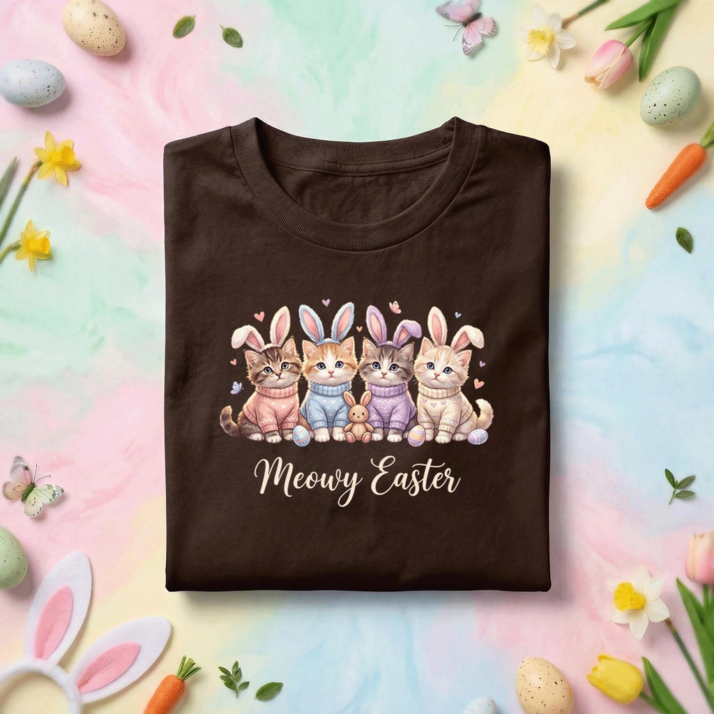 Meowy Easter Cat Shirt, Cute Kittens With Bunny Ears Easter Tee, Funny Cat Lover Easter Shirt, Pastel Spring Holiday Graphic Tee