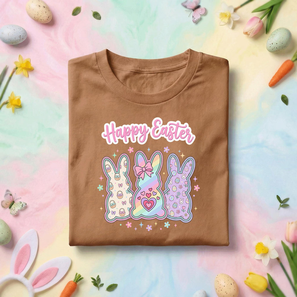 Happy Easter Bunny Shirt, Cute Pastel Bunny Trio Easter Tee, Kawaii Bunny Easter Graphic Shirt, Spring Egg Hunt Holiday Gift