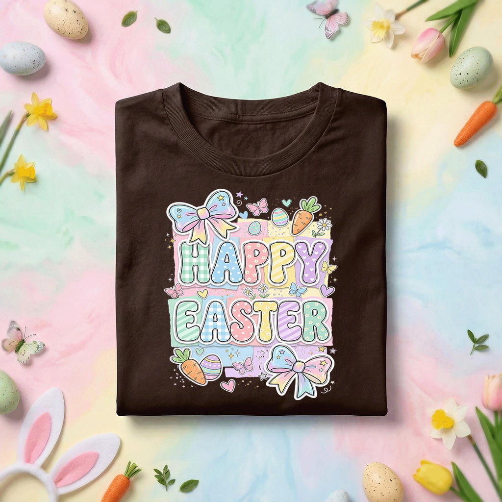 Happy Easter Pastel Bunny Shirt, Cute Easter Bow Bunny Graphic Tee, Kawaii Spring Easter Shirt, Egg Hunt Holiday Gift Tee