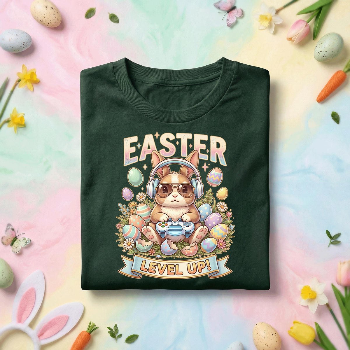 Funny Easter Gamer Bunny Shirt, Easter Level Up Gamer Bunny Tee, Cute Gaming Easter Rabbit Graphic Shirt, Gamer Easter Gift