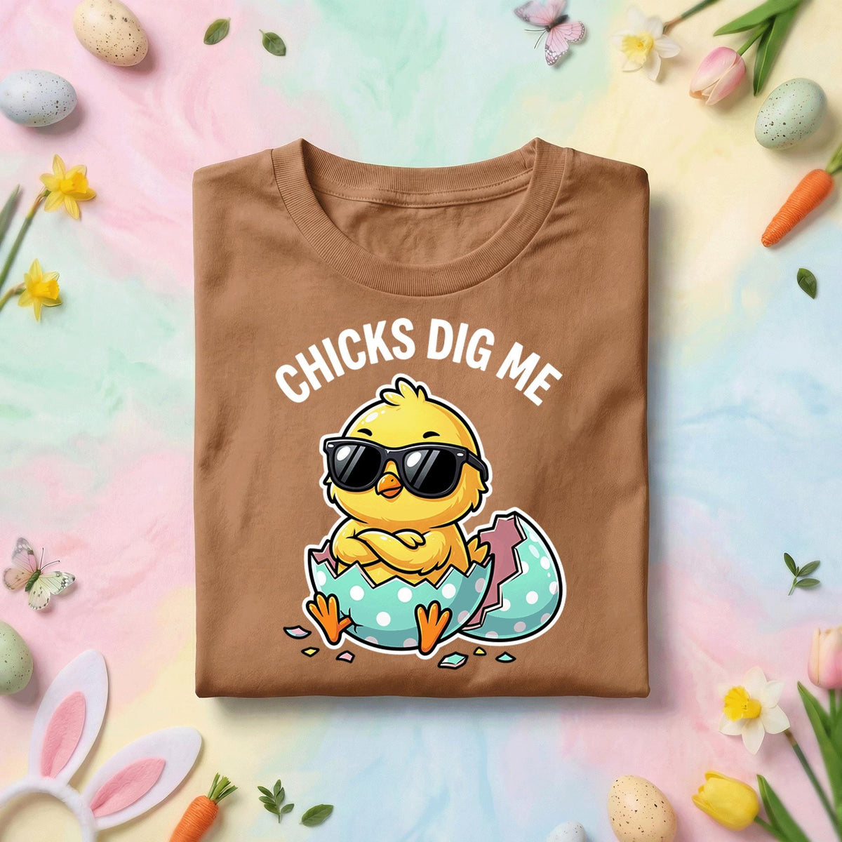 Funny Easter Chick Shirt Chicks Dig Me, Cool Chick In Egg Easter Graphic Tee, Cute Baby Chick Sunglasses Shirt, Funny Easter Gift