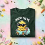 Funny Easter Chick Shirt Chicks Dig Me, Cool Chick In Egg Easter Graphic Tee, Cute Baby Chick Sunglasses Shirt, Funny Easter Gift
