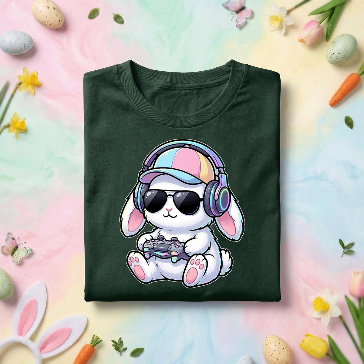 Cute Gamer Bunny Shirt, Funny Gaming Bunny With Headphones Tee, Kawaii Gamer Rabbit Graphic Shirt, Video Game Lover Gift