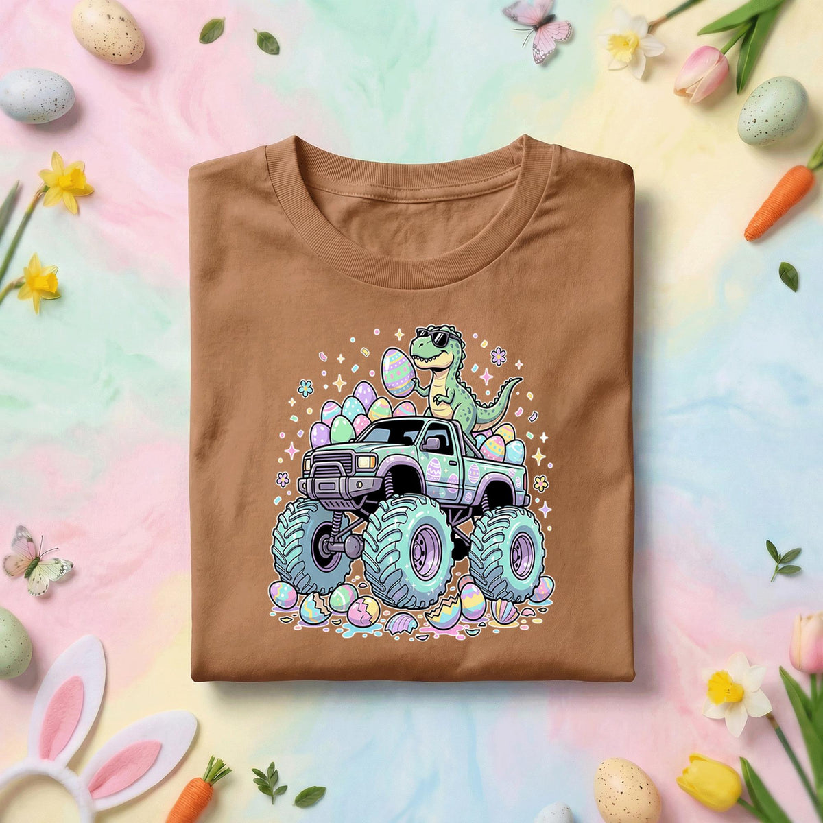 Funny Easter Dinosaur Monster Truck Shirt Boys, Dino Easter Truck Graphic Tee, Cute T Rex Easter Egg Monster Truck Shirt, Kids Easter Gift
