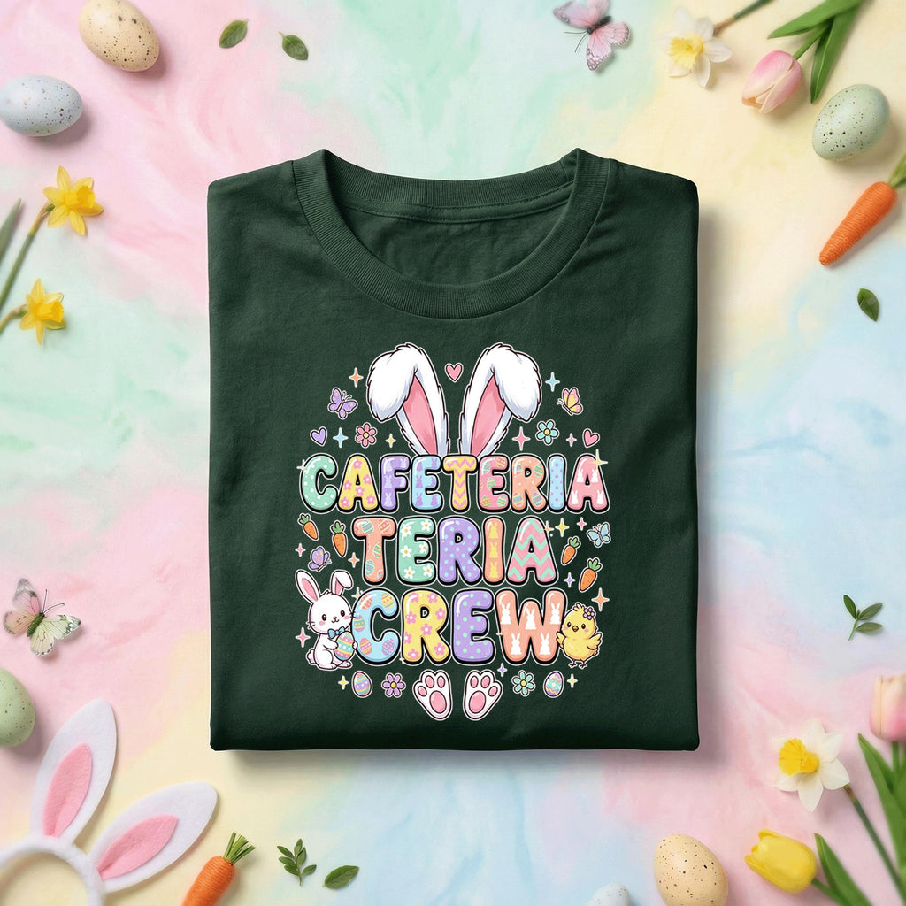Cafeteria Teri Crew Easter Shirt Funny School Easter Teacher Staff Bunny Graphic Tee, Cute Easter Bunny Teacher Shirt for Cafeteria Team