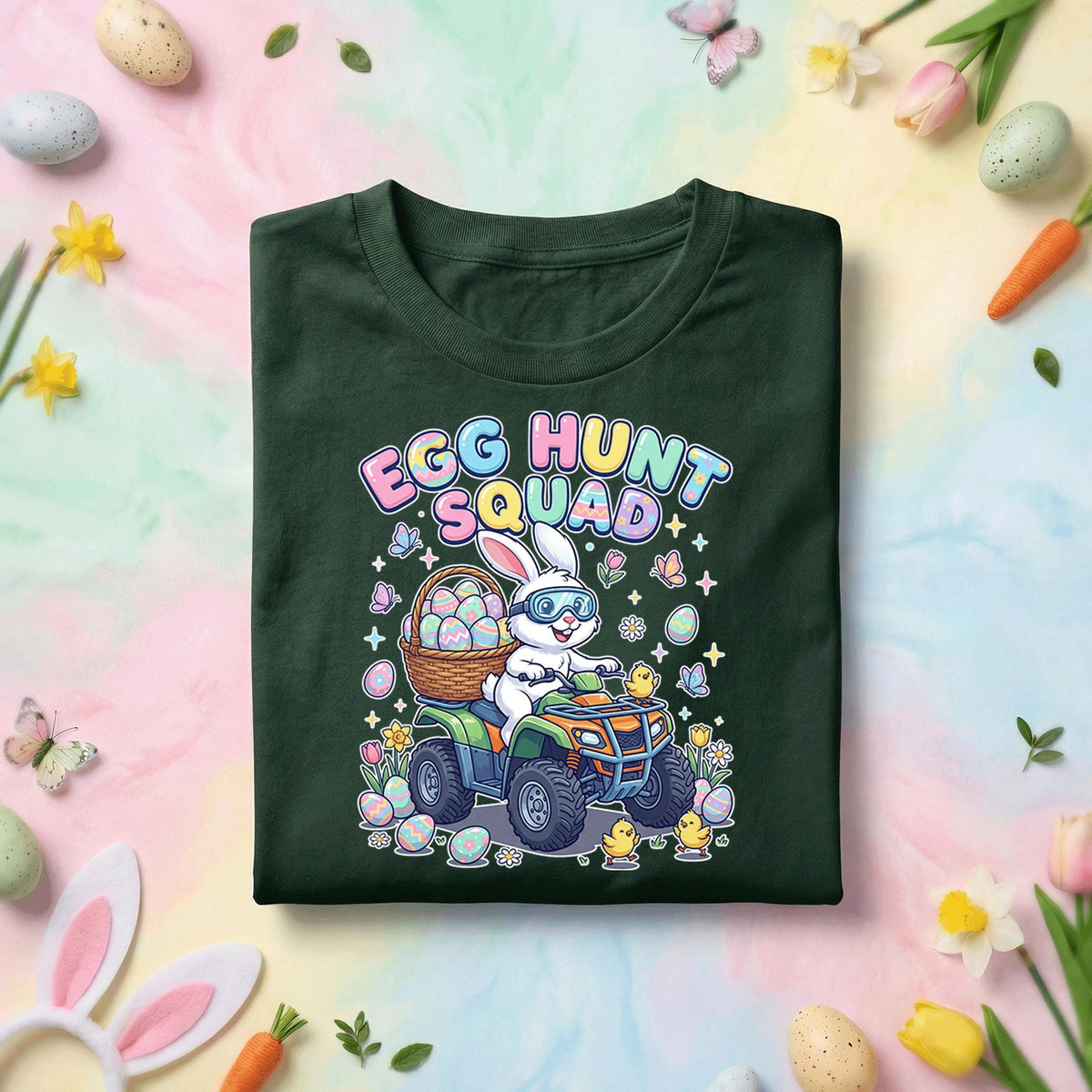 Egg Hunt Squad Bunny ATV Shirt Funny Easter Egg Hunt Graphic Tee, Cute Bunny Riding ATV Easter Shirt, Kids Easter Egg Hunt Gift