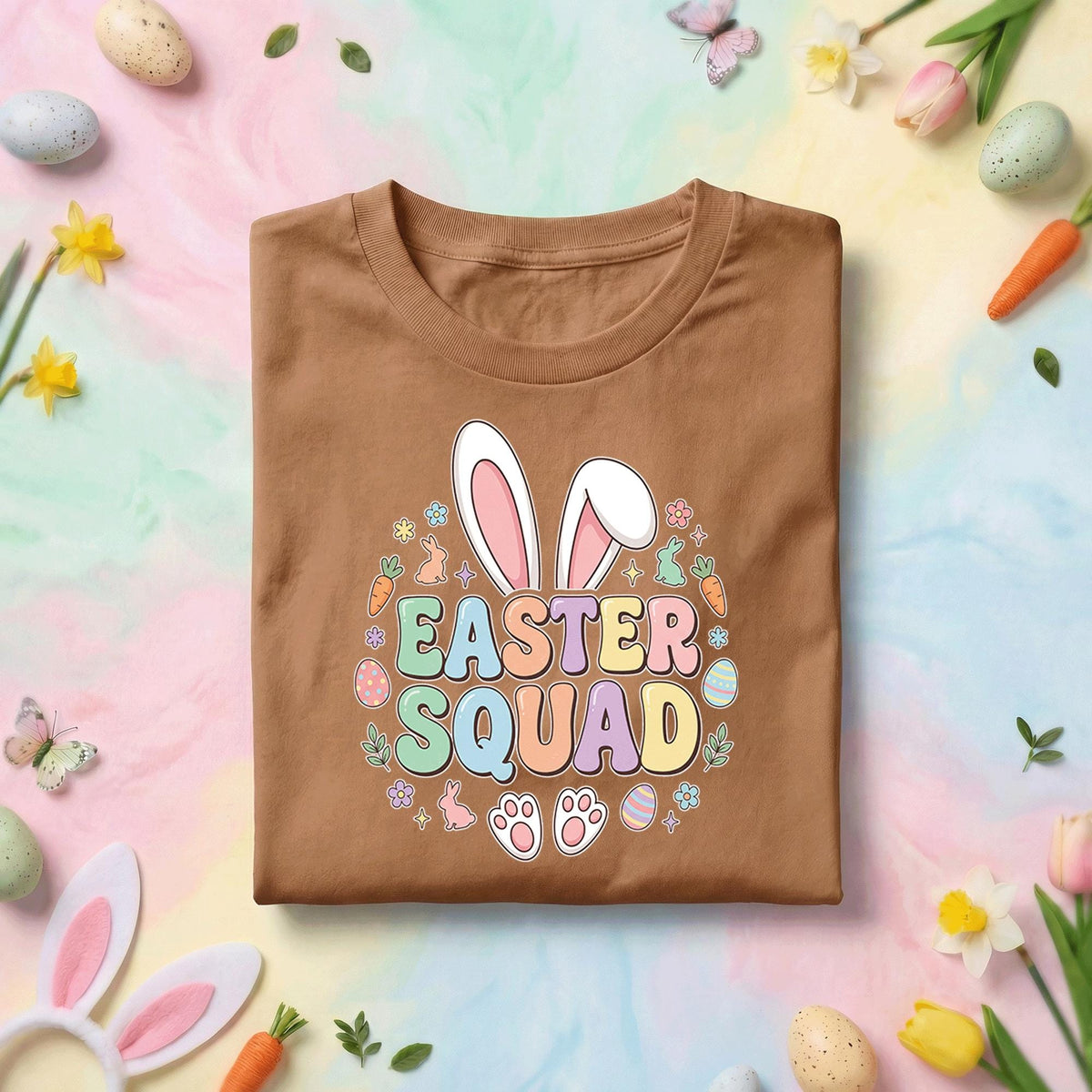 Easter Squad Bunny Shirt Cute Easter Bunny Ears Graphic Tee, Pastel Easter Squad Shirt for Family Group, Easter Egg Hunt Team Shirt