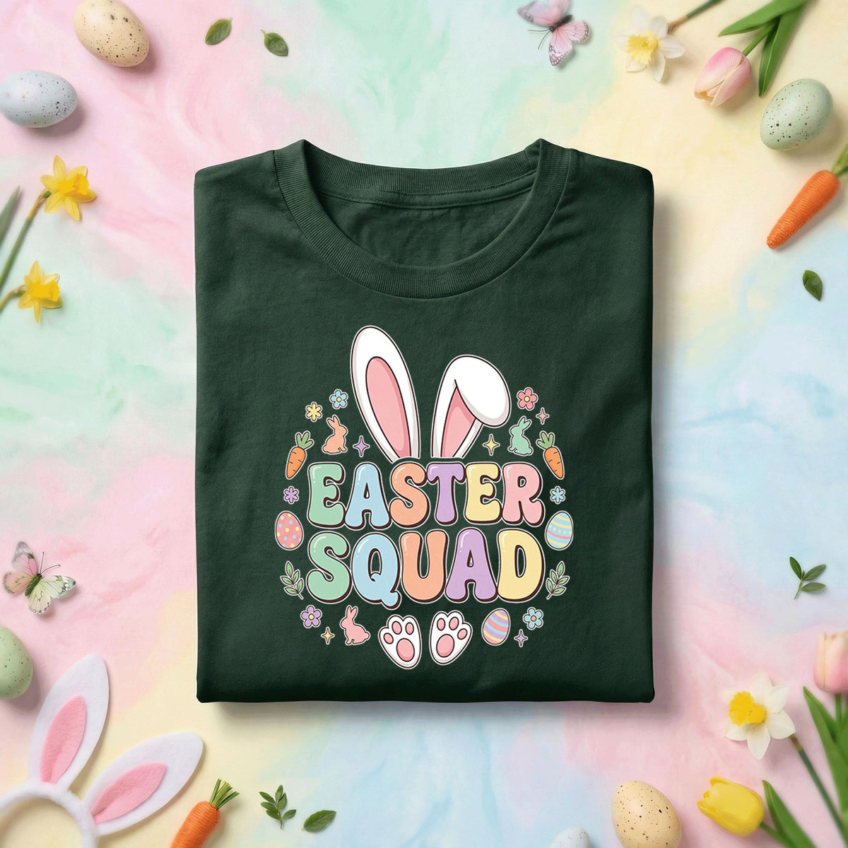 Easter Squad Bunny Shirt Cute Easter Bunny Ears Graphic Tee, Pastel Easter Squad Shirt for Family Group, Easter Egg Hunt Team Shirt