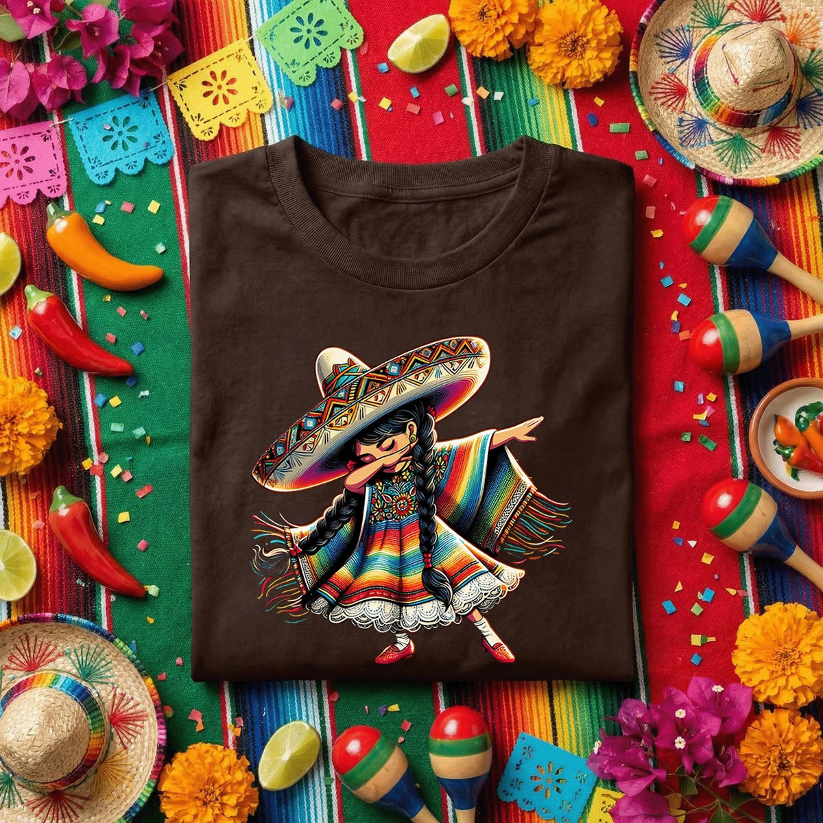 Cinco de Mayo Dabbing Girl Shirt, Funny Mexican Fiesta T Shirt, Cute Sombrero Folklore Dress Dance Tee, Colorful Latino Party Tee Gift