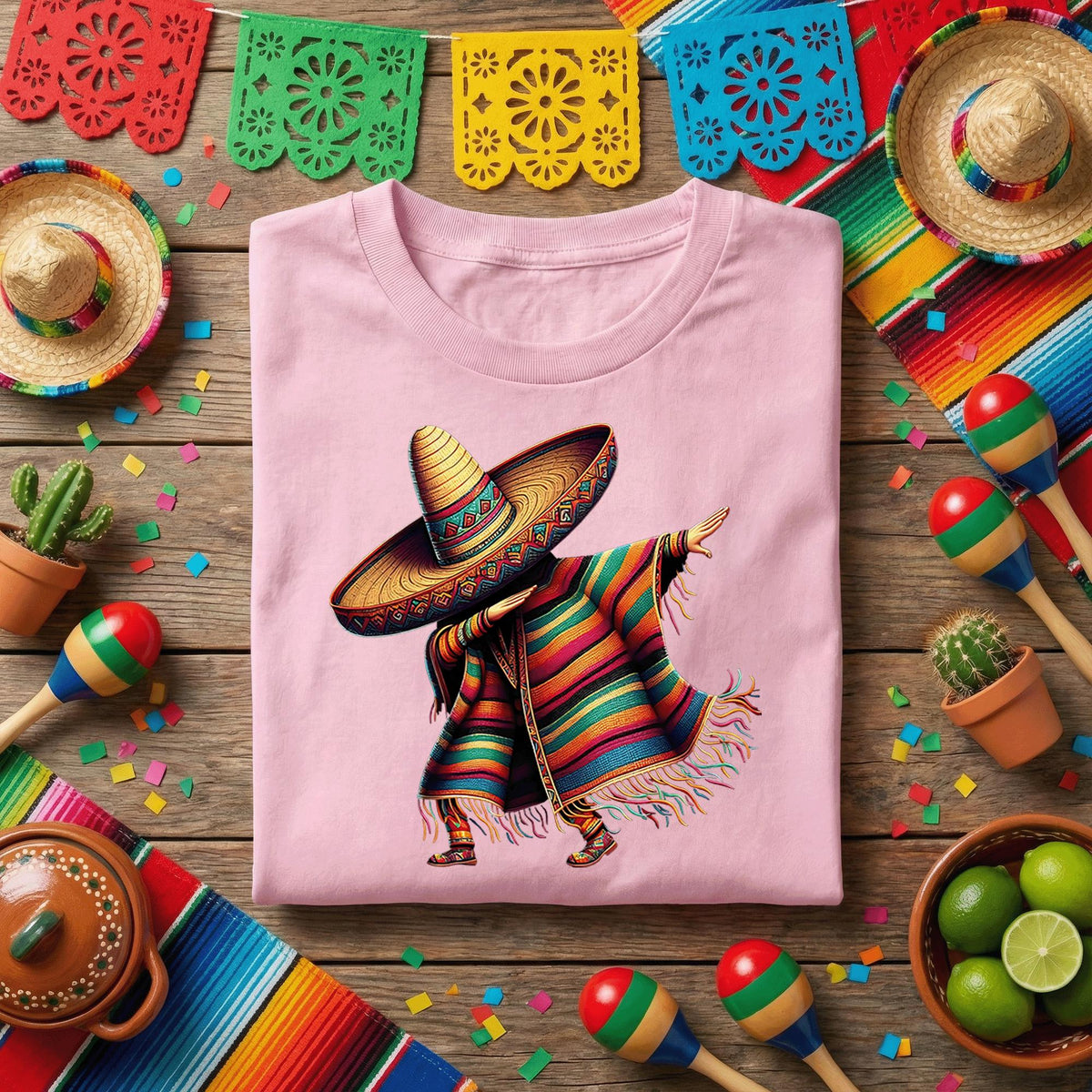 Cinco de Mayo Dabbing Sombrero Shirt Kids Youth Boy, Funny Mexican Poncho Dance T Shirt, Fiesta Party Tee, Colorful Mexico Celebration Shirt