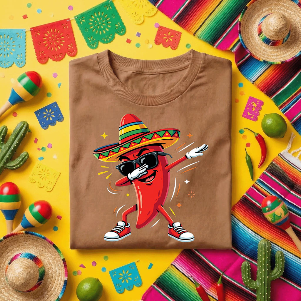 Cinco de Mayo Dabbing Chili Pepper Shirt, Funny Mexican Pepper Fiesta T Shirt, Cool Sombrero Pepper Tee, Taco Party Celebration Shirt