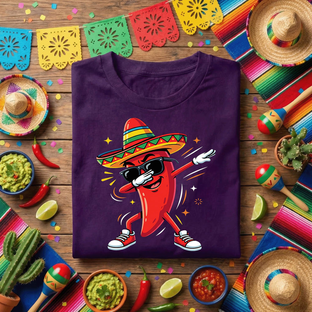 Cinco de Mayo Dabbing Chili Pepper Shirt, Funny Mexican Pepper Fiesta T Shirt, Cool Sombrero Pepper Tee, Taco Party Celebration Shirt
