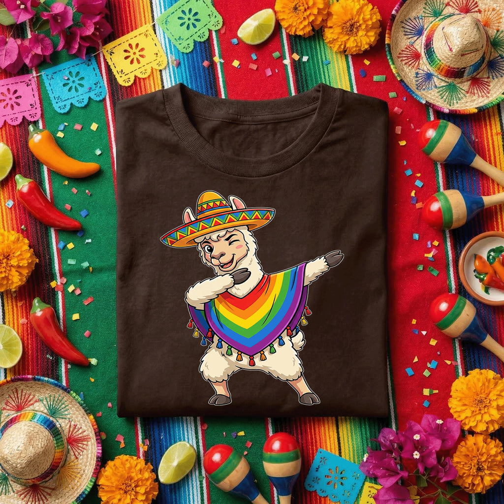 Cinco de Mayo Dabbing Llama Shirt, Funny Mexican Fiesta Llama T Shirt, Cute Sombrero Alpaca Tee, Colorful Poncho Party Shirt Gift