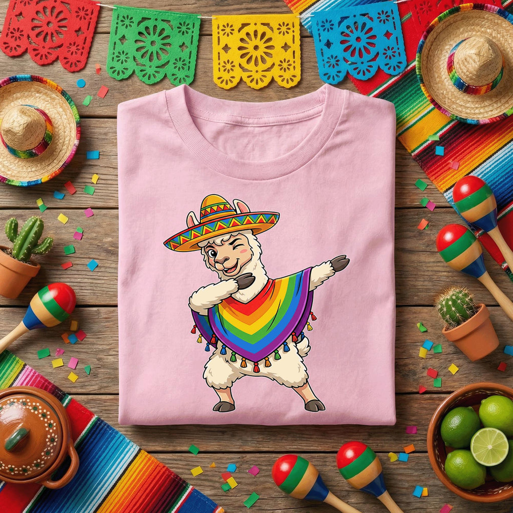 Cinco de Mayo Dabbing Llama Shirt, Funny Mexican Fiesta Llama T Shirt, Cute Sombrero Alpaca Tee, Colorful Poncho Party Shirt Gift