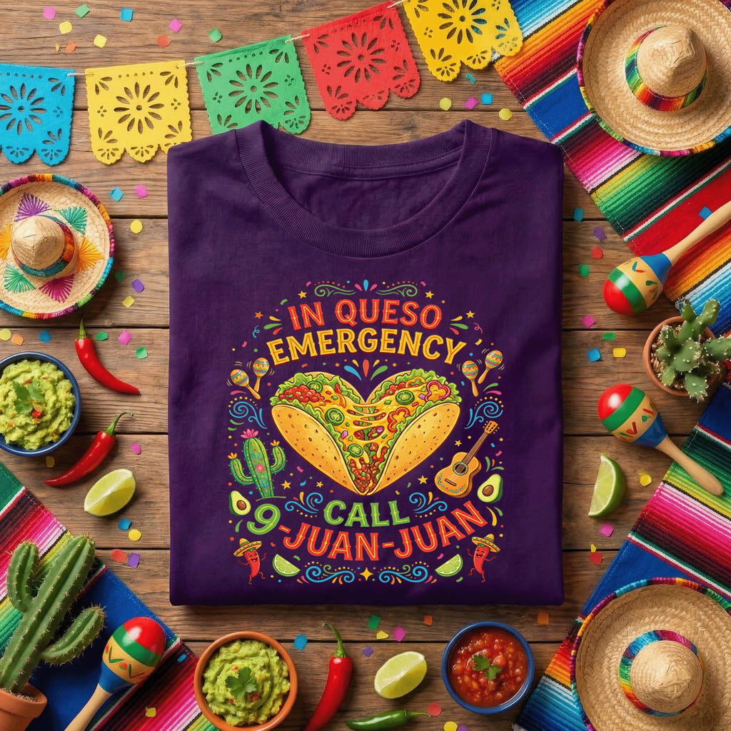 In Queso Emergency Call Juan Juan Shirt, Funny Cinco de Mayo Taco T Shirt, Mexican Fiesta Food Lover Tee, Taco Party Humor Shirt