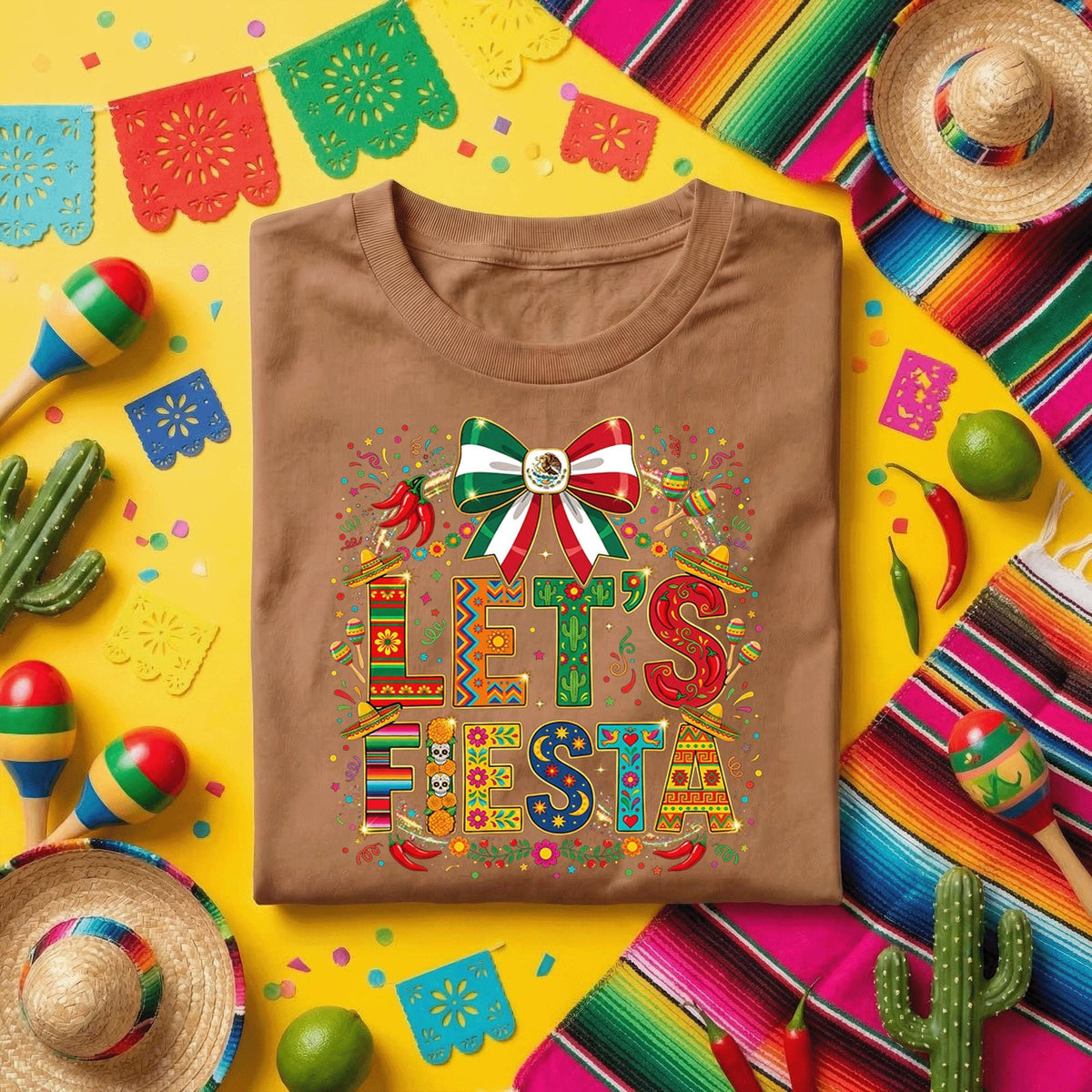 Lets Fiesta Cinco de Mayo Shirt, Mexican Fiesta Party T Shirt, Colorful Sombrero Maracas Tee, Mexican Celebration Shirt Gift