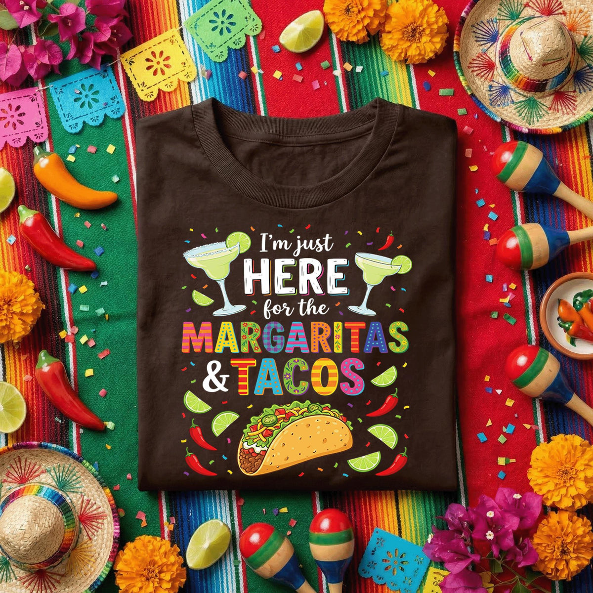 I'm Just Here For Margaritas And Tacos Shirt, Funny Cinco de Mayo Party T Shirt, Taco Lover Margarita Fiesta Tee Gift
