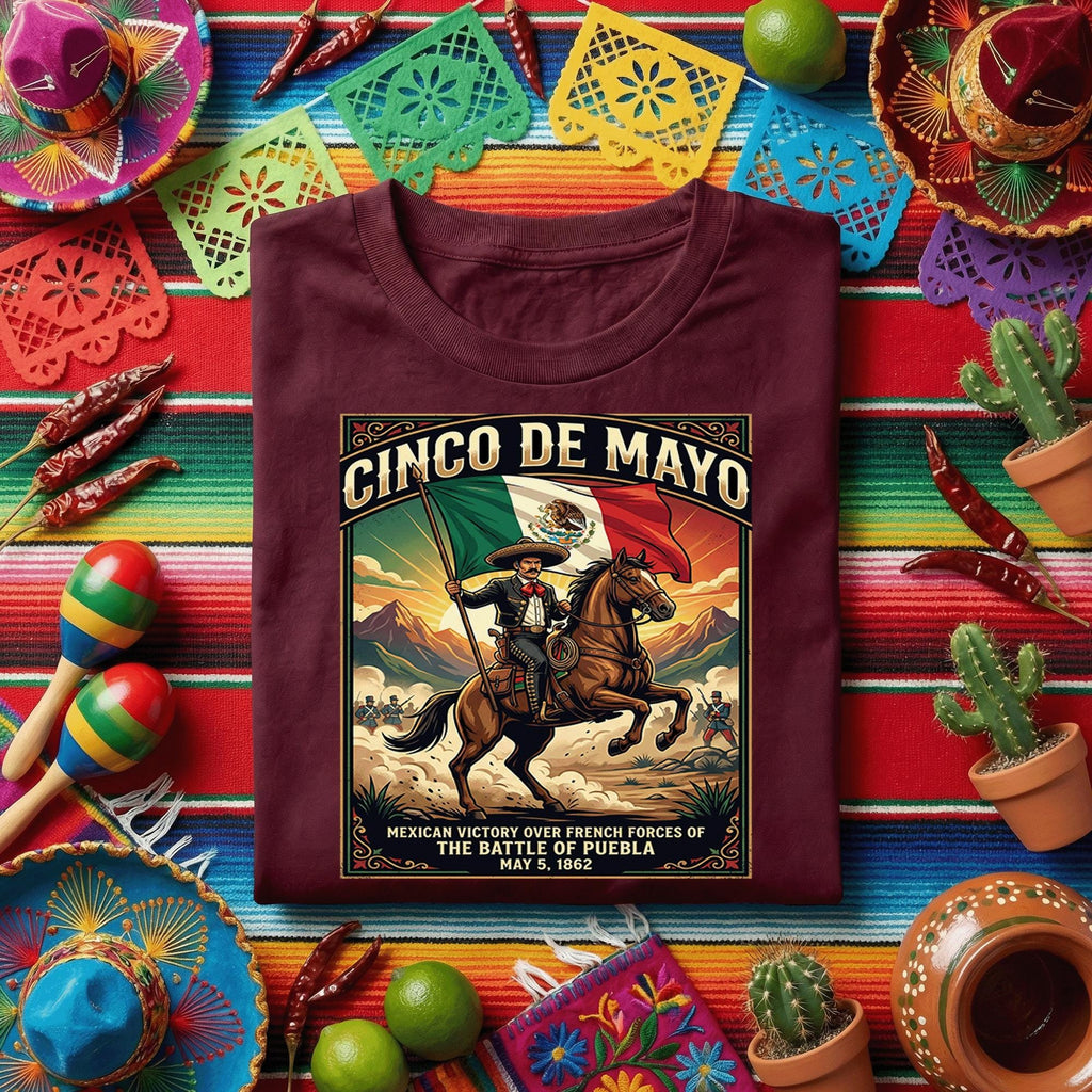 Cinco de Mayo Battle of Puebla Shirt, Mexican Victory 1862 T Shirt, Historic Mexico Flag Horse Rider Tee Fiesta Gift