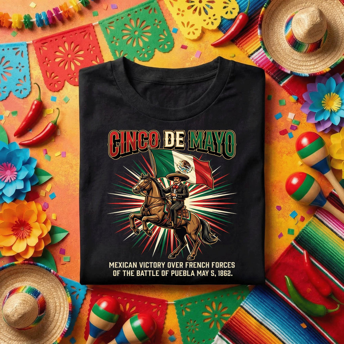 Cinco de Mayo Mexican Victory Shirt, Battle of Puebla 1862 T Shirt, Mexican Flag Horse Rider Tee, Mexican Heritage Fiesta Shirt