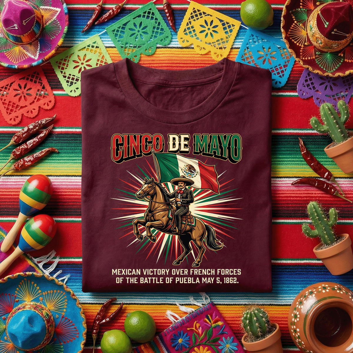 Cinco de Mayo Mexican Victory Shirt, Battle of Puebla 1862 T Shirt, Mexican Flag Horse Rider Tee, Mexican Heritage Fiesta Shirt