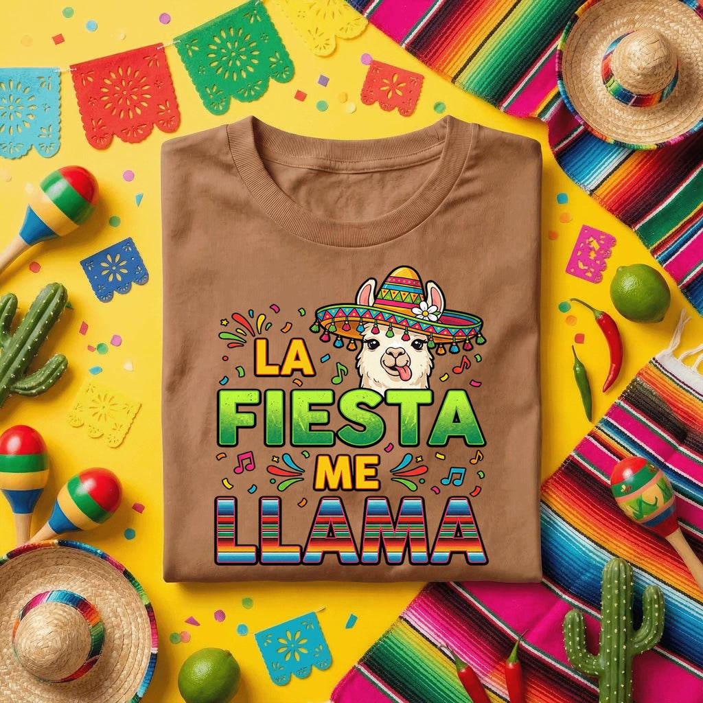 La Fiesta Me Llama Shirt Funny Llama Cinco de Mayo T Shirt, Cute Sombrero Llama Fiesta Party Tee Mexican Celebration Gift