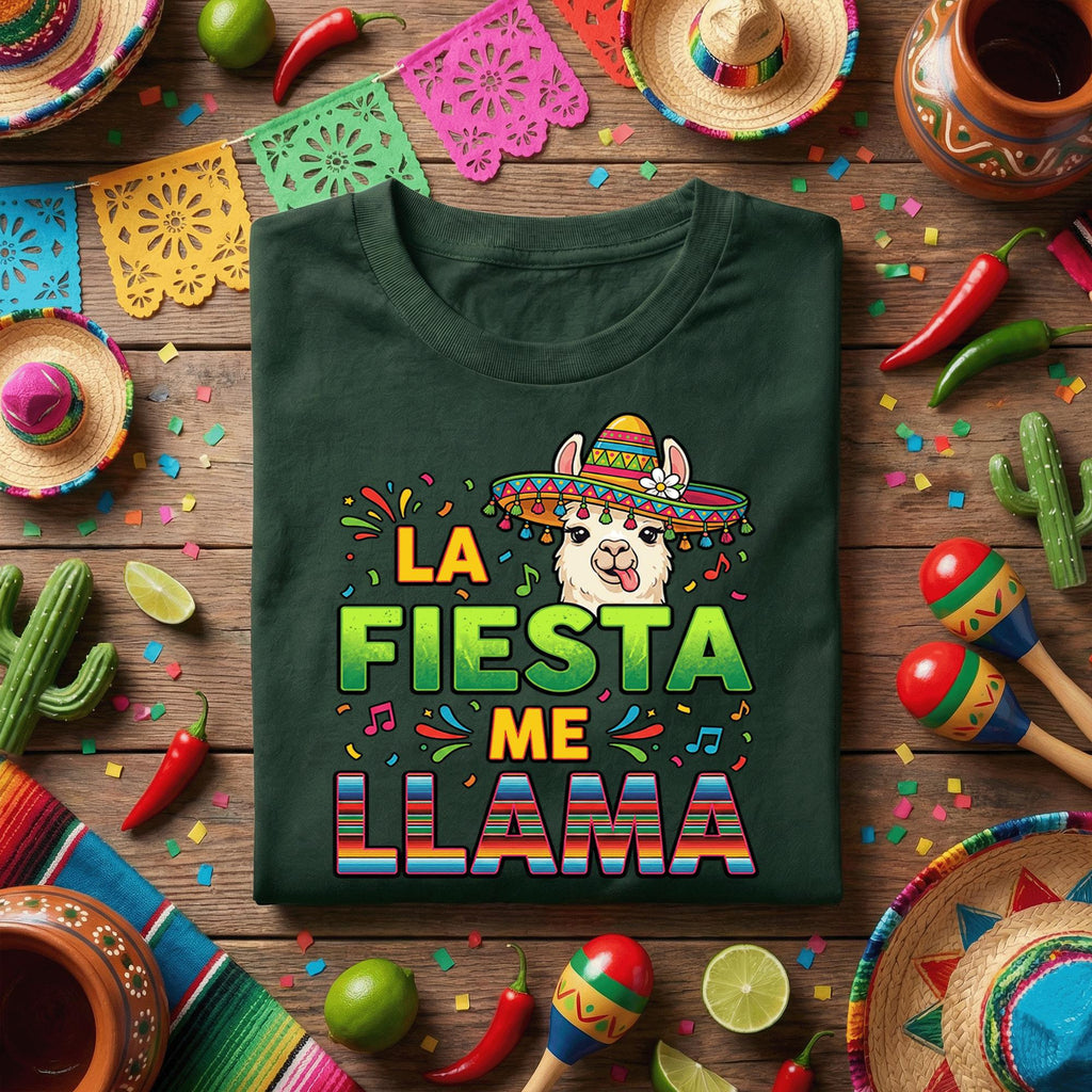 La Fiesta Me Llama Shirt Funny Llama Cinco de Mayo T Shirt, Cute Sombrero Llama Fiesta Party Tee Mexican Celebration Gift