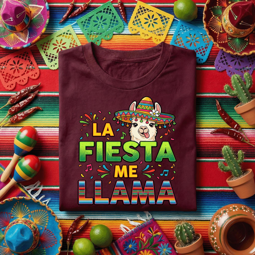 La Fiesta Me Llama Shirt Funny Llama Cinco de Mayo T Shirt, Cute Sombrero Llama Fiesta Party Tee Mexican Celebration Gift