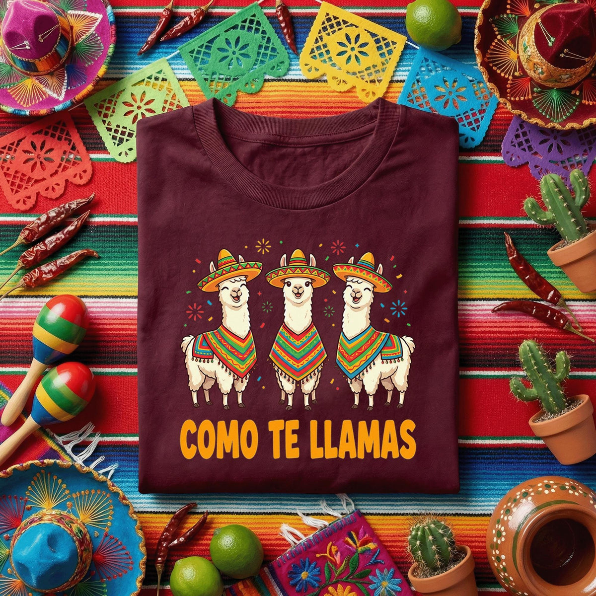 Como Te Llamas Llama Shirt Funny Cinco de Mayo Llama T Shirt, Cute Sombrero Llama Fiesta Tee Mexican Party Gift