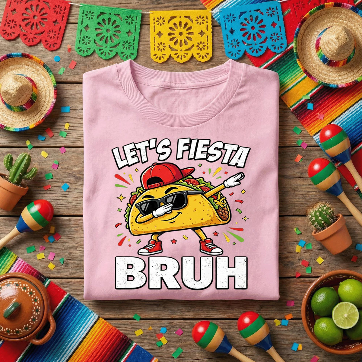 Let’s Fiesta Bruh Taco Shirt Funny Cinco de Mayo Taco T Shirt, Dabbing Taco Meme Tee, Fiesta Party Taco Lover Shirt