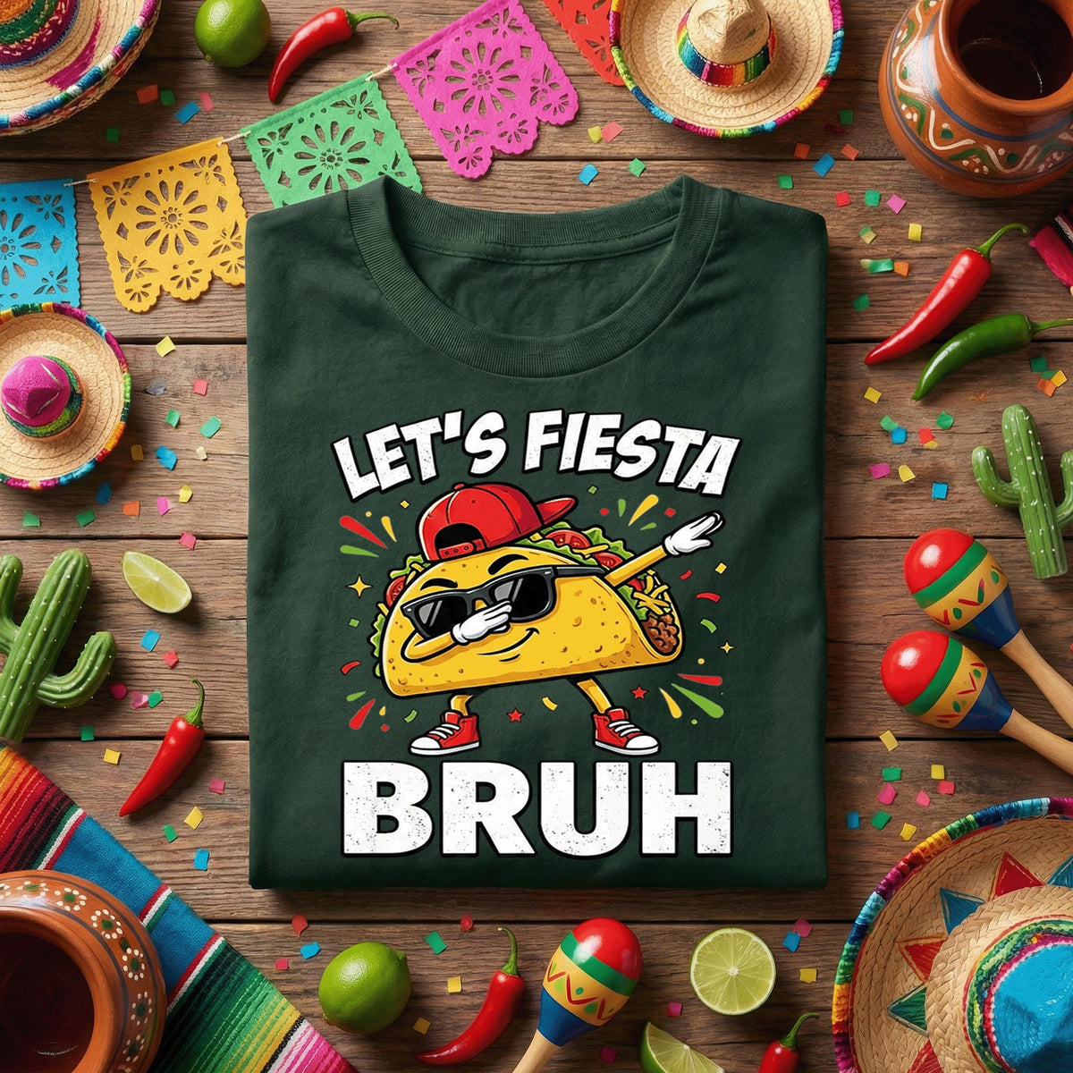Let’s Fiesta Bruh Taco Shirt Funny Cinco de Mayo Taco T Shirt, Dabbing Taco Meme Tee, Fiesta Party Taco Lover Shirt