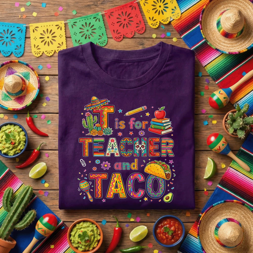 T Is for Teacher and Taco Shirt Funny Teacher Taco T Shirt, Cinco de Mayo Teacher Appreciation Tee, Taco Loving Teacher Gift