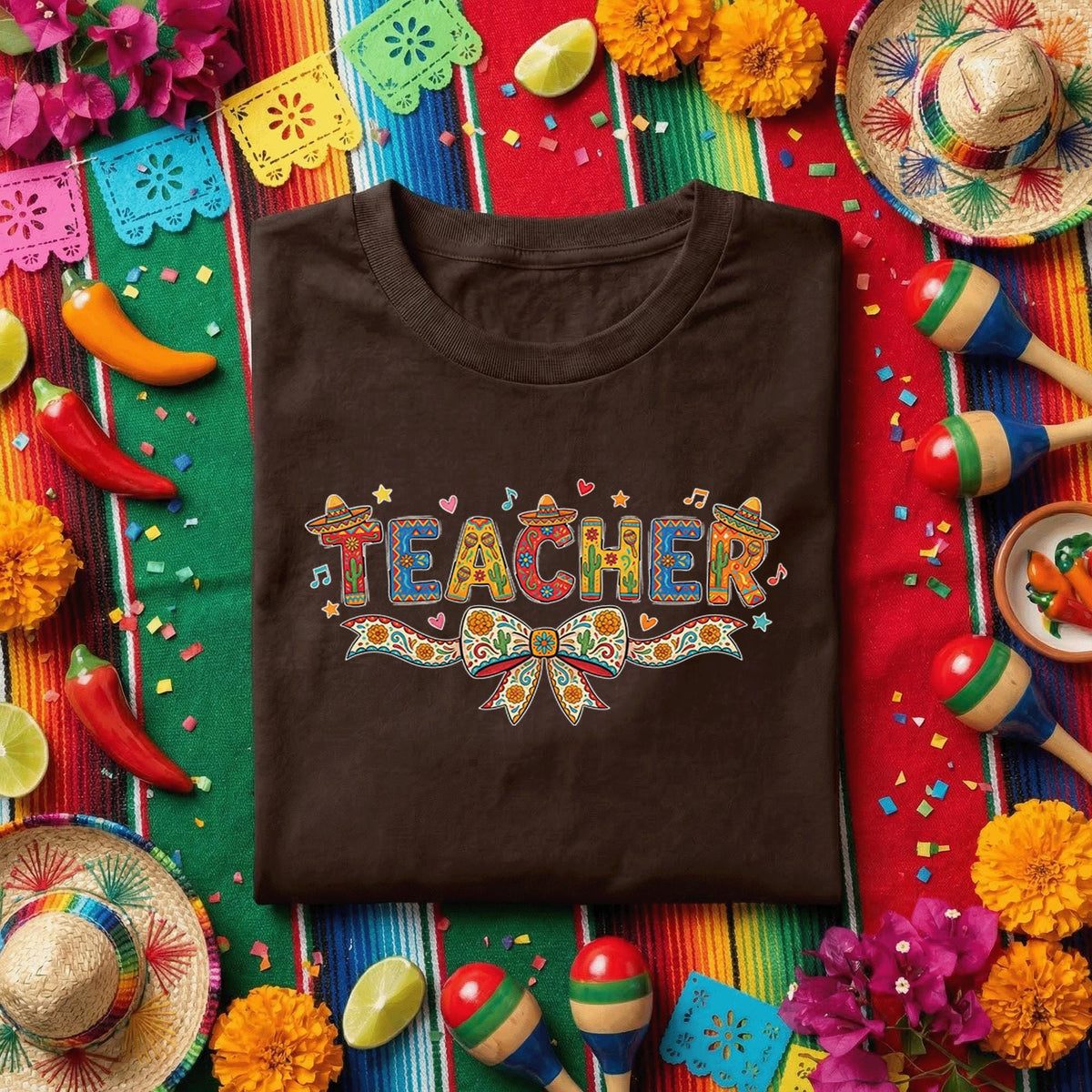 Teacher Fiesta Shirt Colorful Teacher Appreciation T Shirt, Cinco de Mayo Teacher Gift, Festive Classroom Teacher Tee