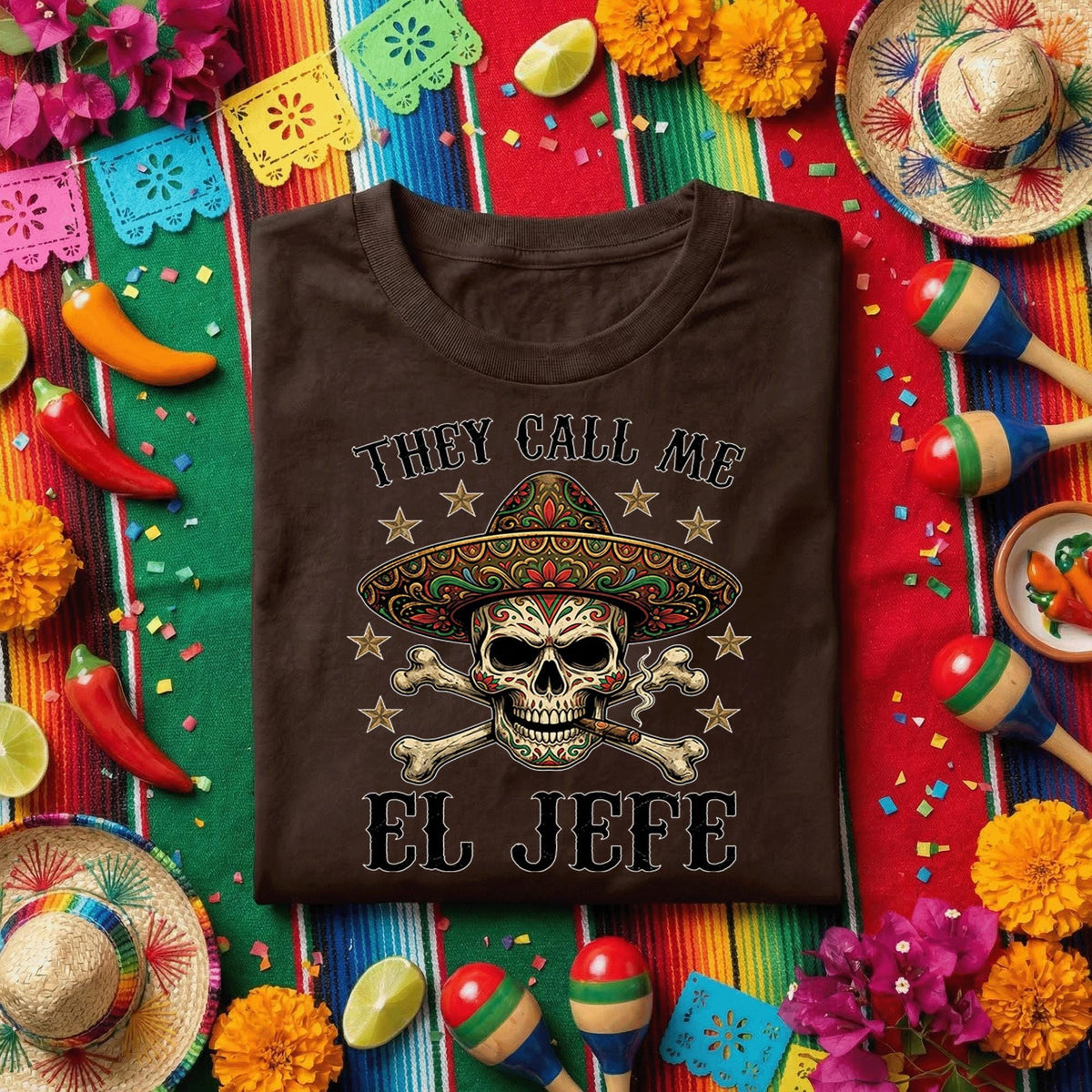 They Call Me El Jefe Skull Shirt Funny Cinco De Mayo Shirt, Mexican Sombrero Skull Tee, Day of the Dead Boss Fiesta Tee