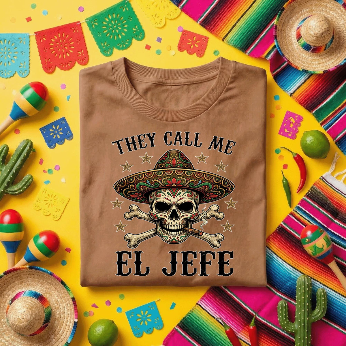 They Call Me El Jefe Skull Shirt Funny Cinco De Mayo Shirt, Mexican Sombrero Skull Tee