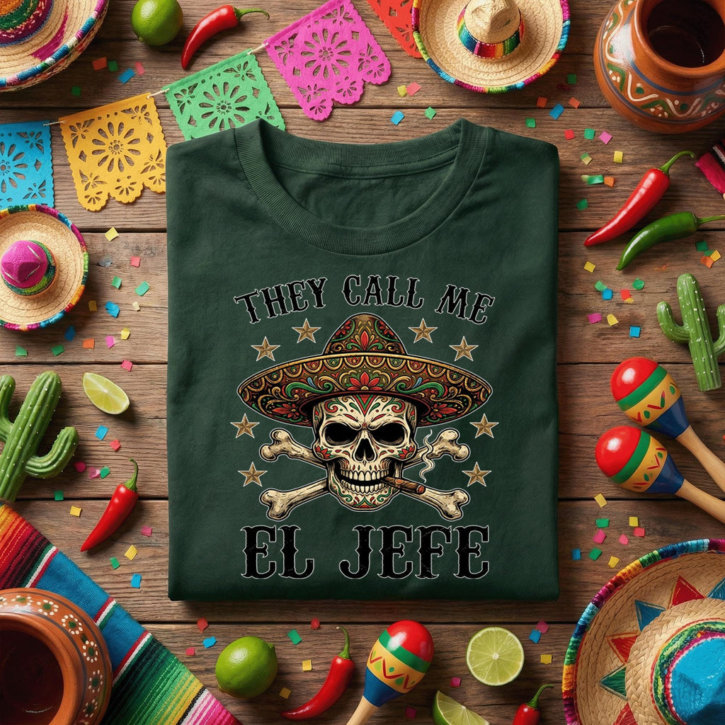 They Call Me El Jefe Skull Shirt Funny Cinco De Mayo Shirt, Mexican Sombrero Skull Tee, Day of the Dead Boss Fiesta Tee