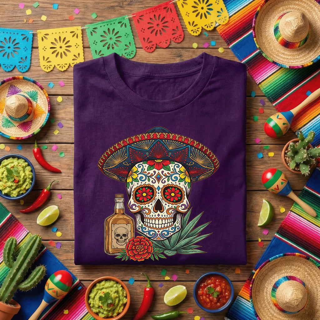 Sugar Skull Sombrero Shirt Cinco De Mayo Tequila Shirt, Day of the Dead Skull Tee, Mexican Fiesta Skull Shirt