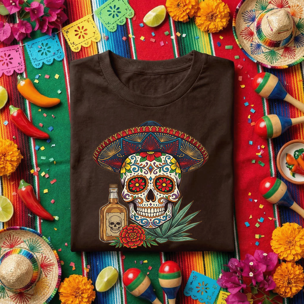 Sugar Skull Sombrero Shirt Cinco De Mayo Tequila Shirt, Day of the Dead Skull Tee, Mexican Fiesta Skull Shirt