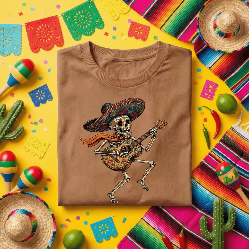 Skeleton Guitar Sombrero Shirt Cinco De Mayo Skeleton Guitarist Tee, Day of the Dead Mariachi Skull Shirt, Mexican Fiesta Music Tee
