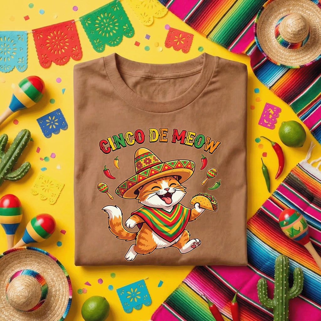 Cinco De Meow Cat Shirt Funny Cinco De Mayo Cat Taco Tee, Fiesta Cat Sombrero Shirt, Cute Mexican Cat Party Tee