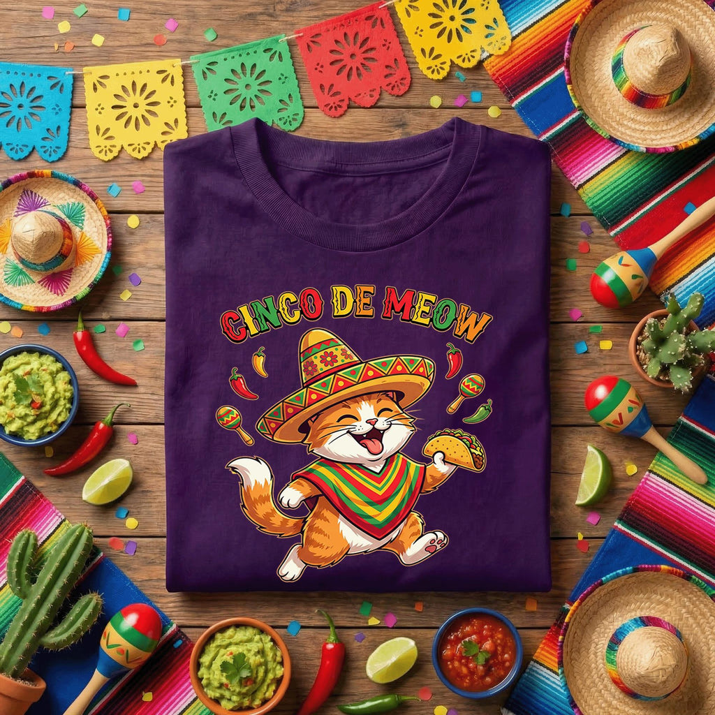 Cinco De Meow Cat Shirt Funny Cinco De Mayo Cat Taco Tee, Fiesta Cat Sombrero Shirt, Cute Mexican Cat Party Tee