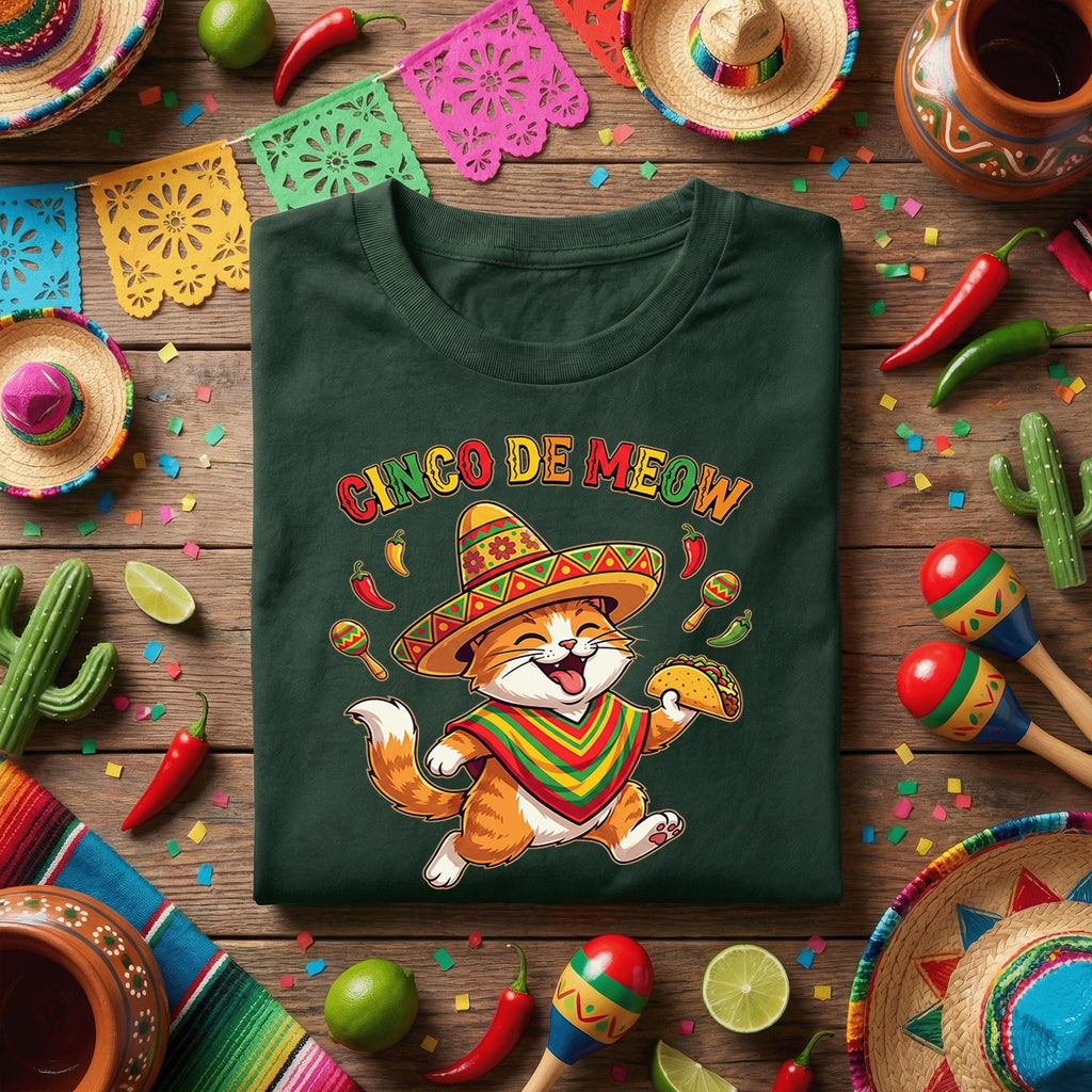 Cinco De Meow Cat Shirt Funny Cinco De Mayo Cat Taco Tee, Fiesta Cat Sombrero Shirt, Cute Mexican Cat Party Tee