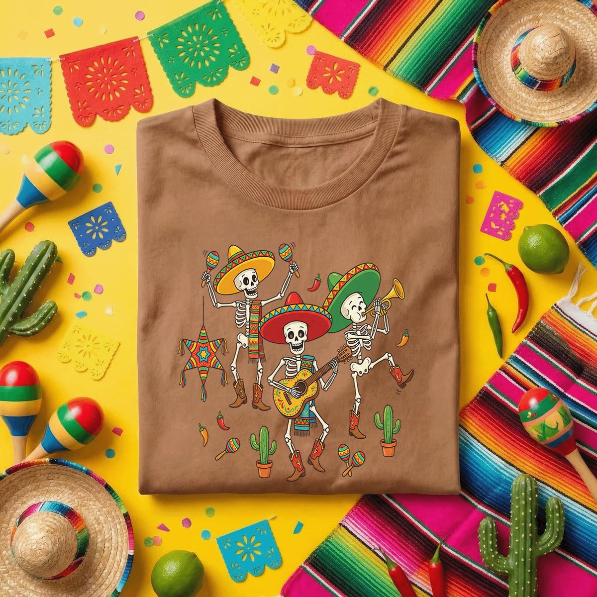 Cinco De Mayo Dancing Skeleton Shirt Funny Mariachi Skeleton Fiesta Tee, Day of the Dead Music Skeleton Shirt, Mexican Party Tee